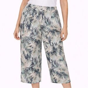 Chicos Linen Tropical Print Cropped Pants Capris